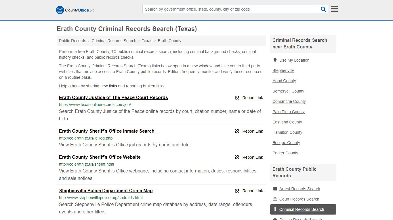 Erath County Criminal Records Search (Texas) - County Office