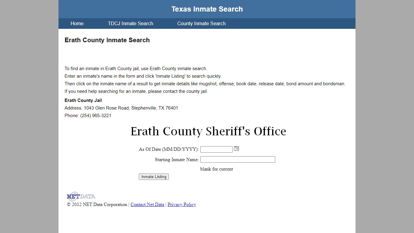 Erath County Inmate Search